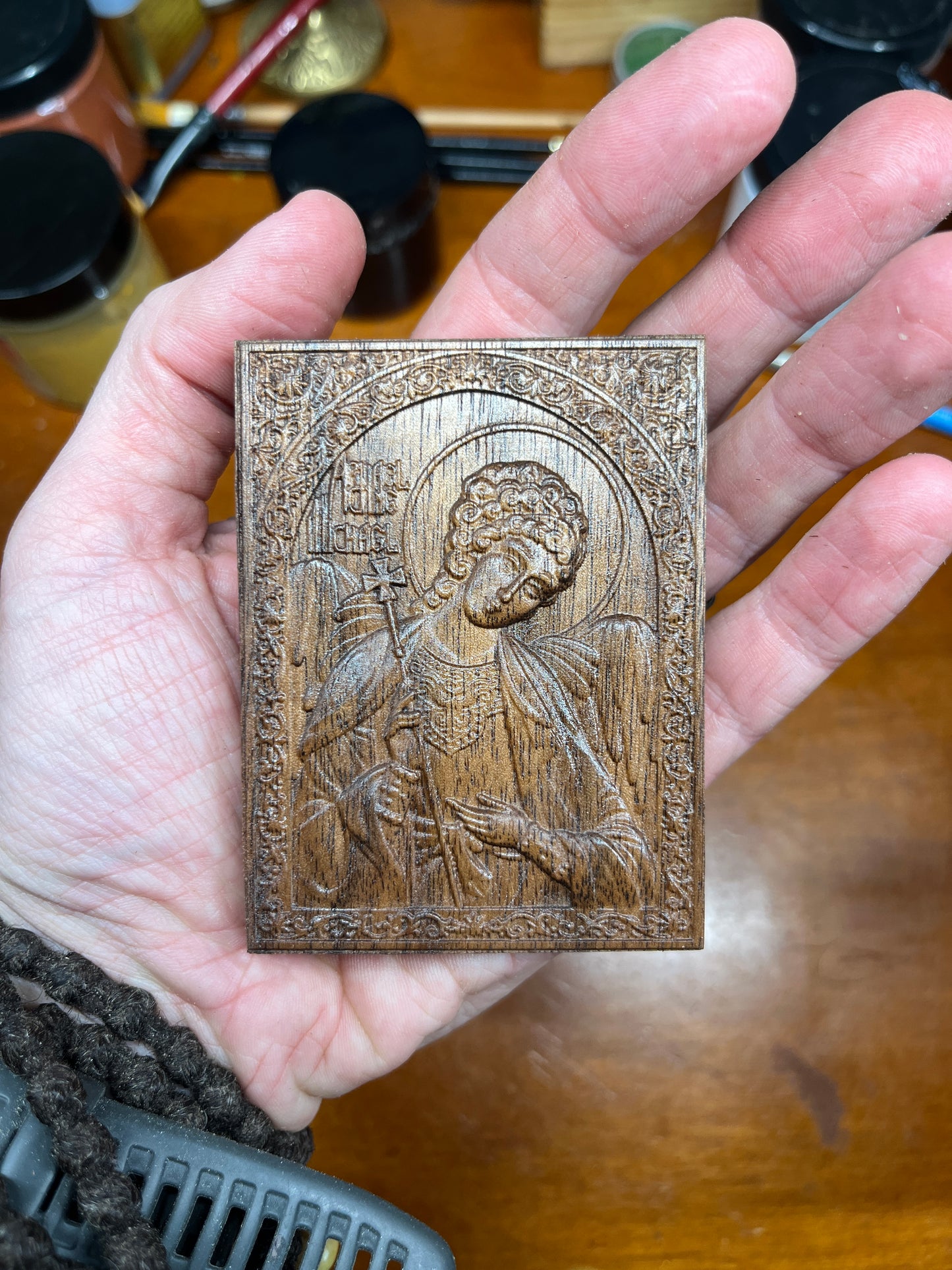 Archangel Michael - Traveler Icon (Walnut)