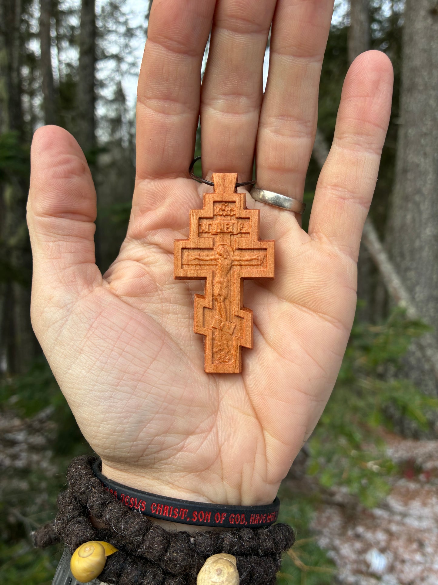 3 Bar Crucifix Pendant - Cherry