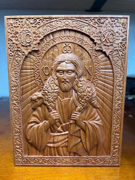 Christ The Good Shepherd - 3.75 x 5 (Cherry)