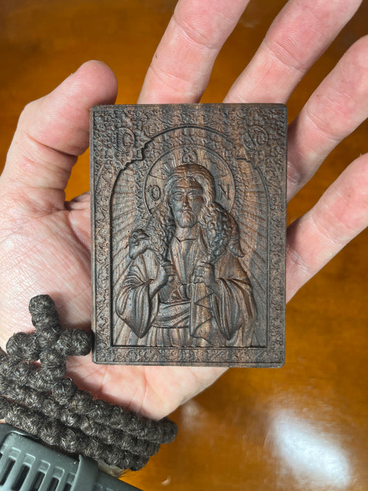 Christ The Good Shepherd - Traveler Icon (Walnut)