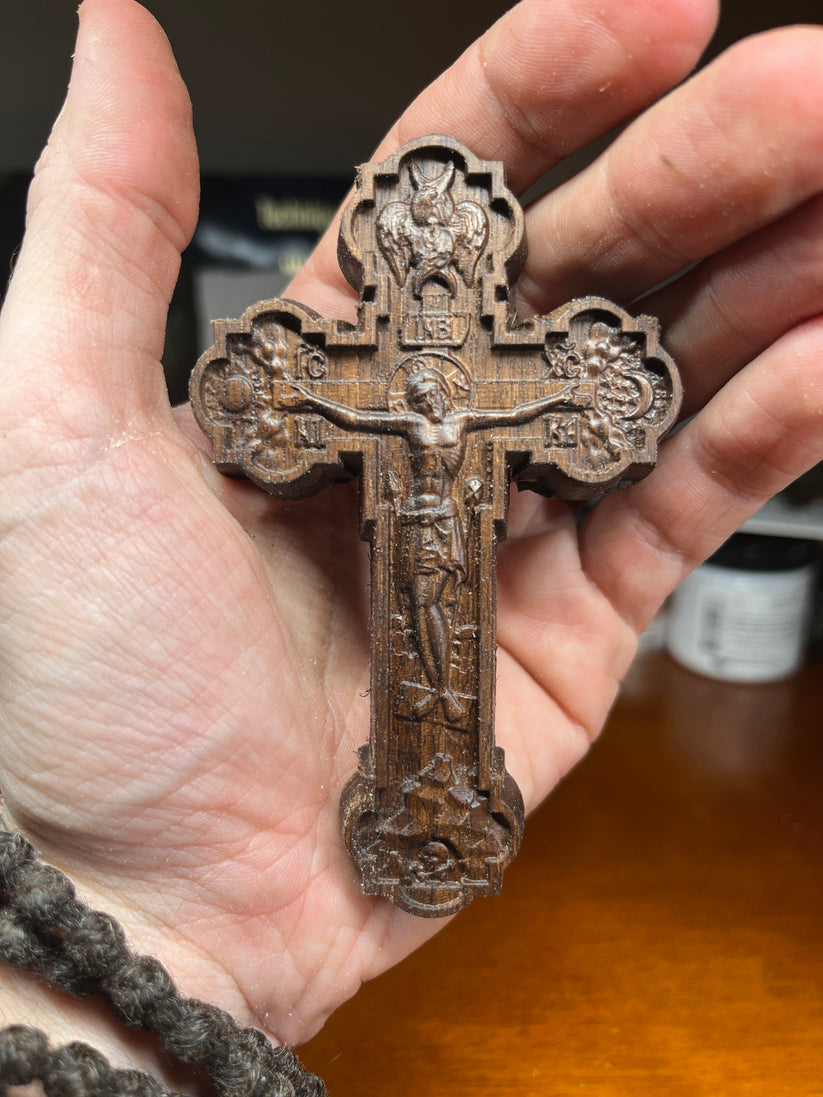 Crucifix Icon - Traveler (Walnut) – St Herman Studios