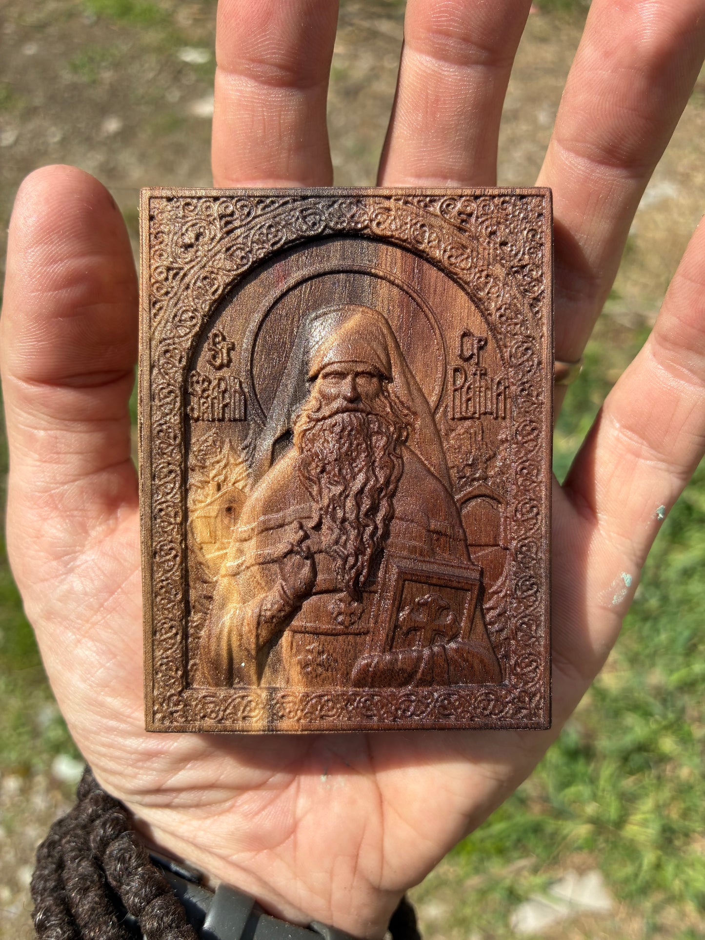 St Seraphim Rose - Traveler Icon (Walnut)